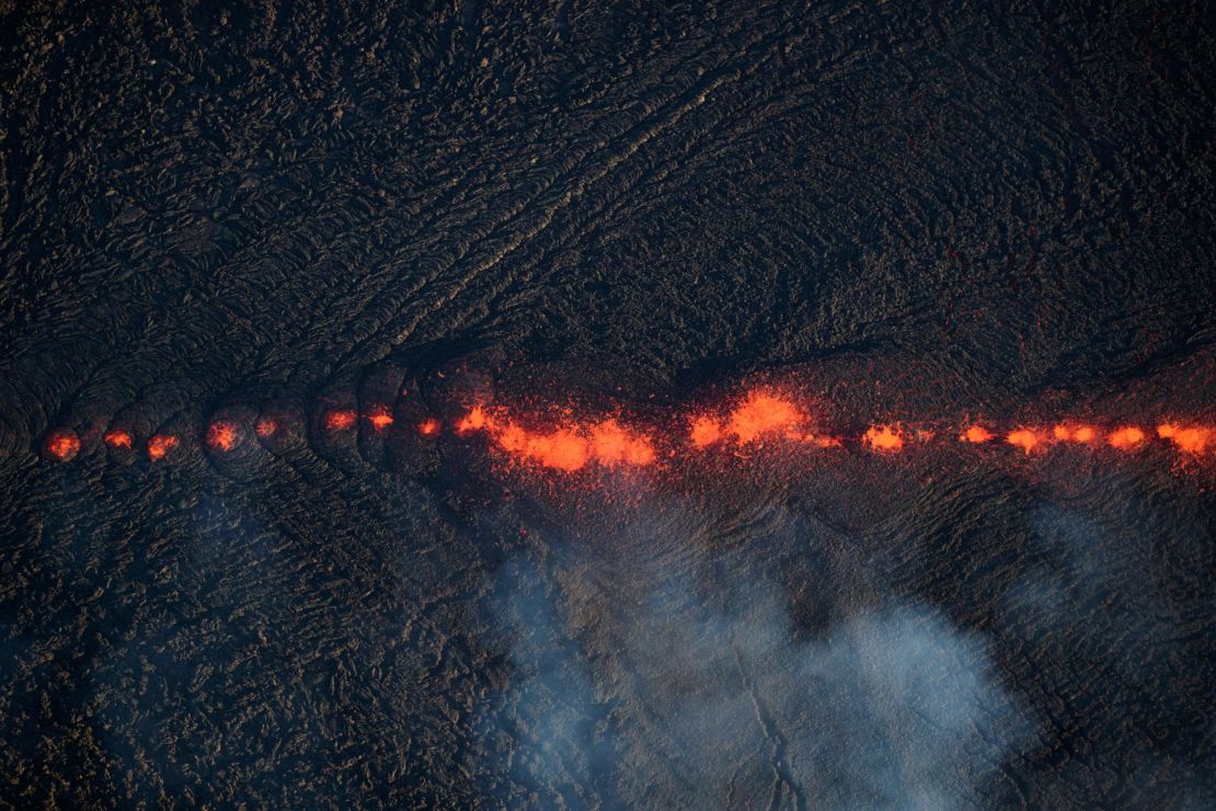 An aerial view shows a fissure erupting Monday in the Eastern Rift Zone of the Kilaeua volcano.