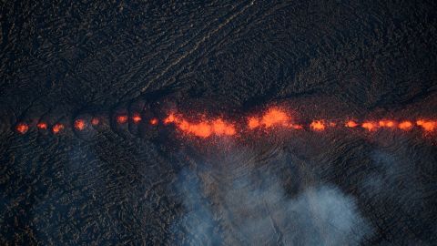 An aerial view shows a fissure erupting Monday in the Eastern Rift Zone of the Kilaeua volcano.