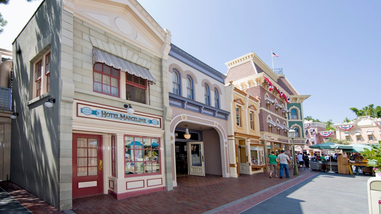 A number of references to Marceline are worked into this part of Disneyland; note the name on the hotel facade.