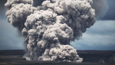 An ash plume rises from the Halemaumau crater within the Kilauea volcano summit caldera on May 9.