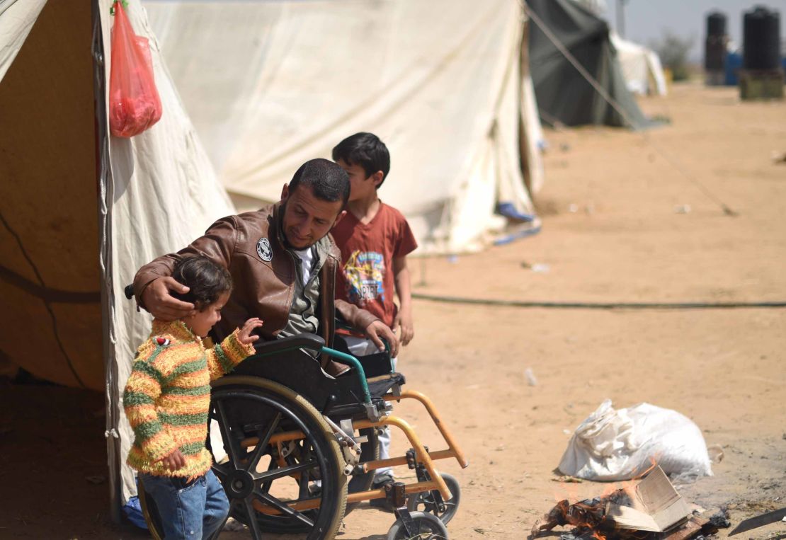 Fadi Abu Salameh is seen attending a protest in Gaza on April 2.