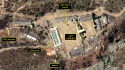 PUNGGYE-RI NUCLEAR TEST SITE, NORTH KOREA - MAY 7, 2018.  Figure 5B. Support buildings at the Main Administrative Area have been taken down.  (Photo DigitalGlobe/38 North via Getty Images)