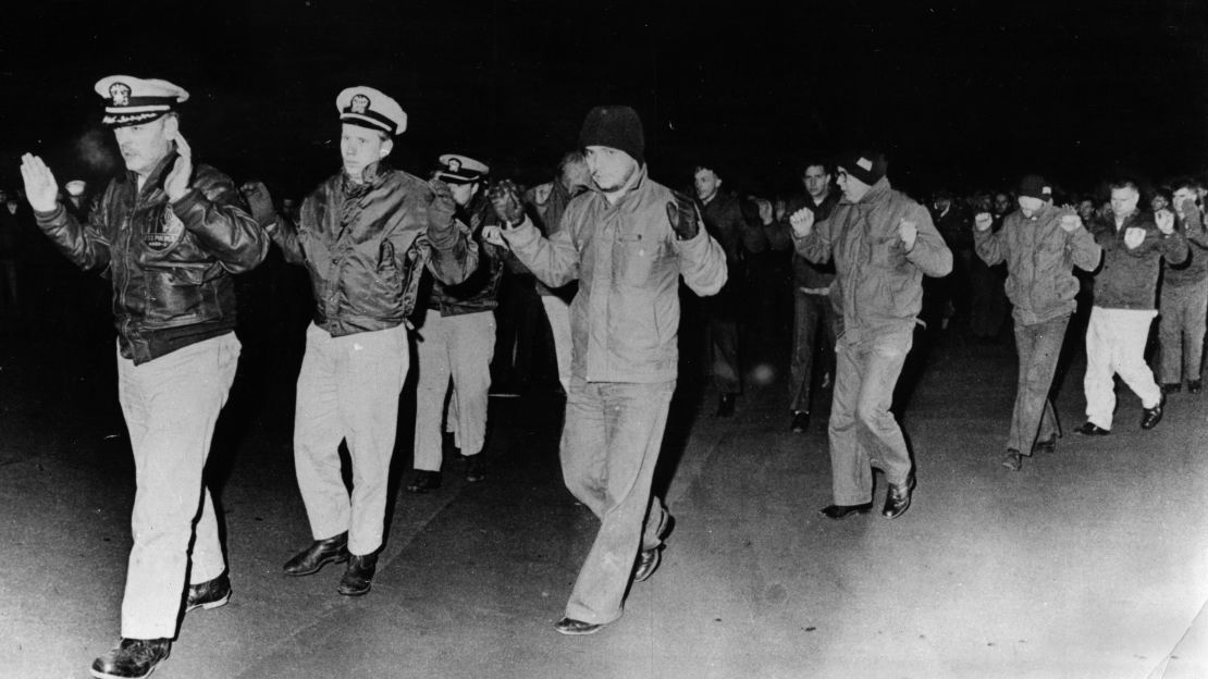 Crew from the USS Pueblo being captured by North Korea on January 23, 1968.