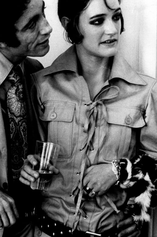 De La Falaise with Spanish fashion designer and longtime friend of Saint Laurent, Fernando Sanchez, in 1969.