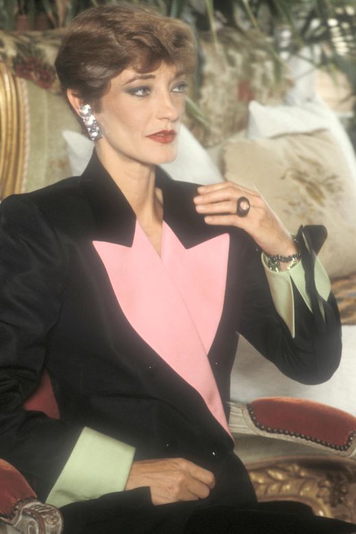 An evening suit from Yves Saint Laurent's spring-summer 1981 couture collection, as modeled by De La Falaise before its release.