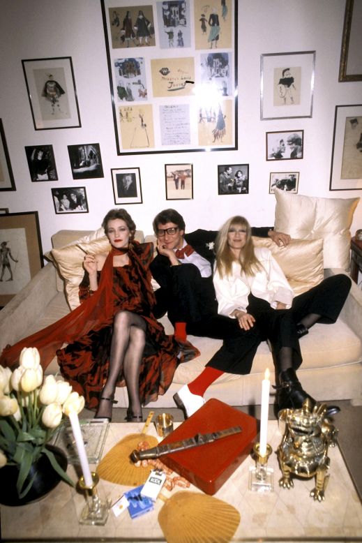 De La Falaise (left), pictured with Yves Saint Laurent and his other longtime muse, Betty Catroux (right).
