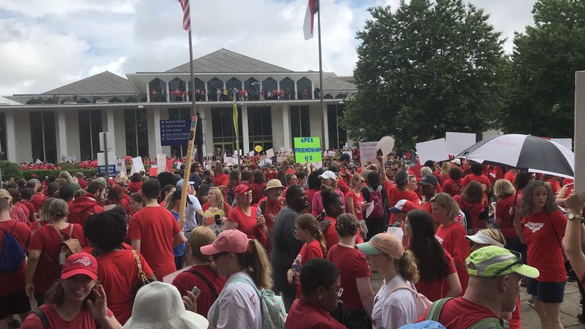 Educators rally outside North Carolina State Legislative Building on Wednesday, May 16, 2018.