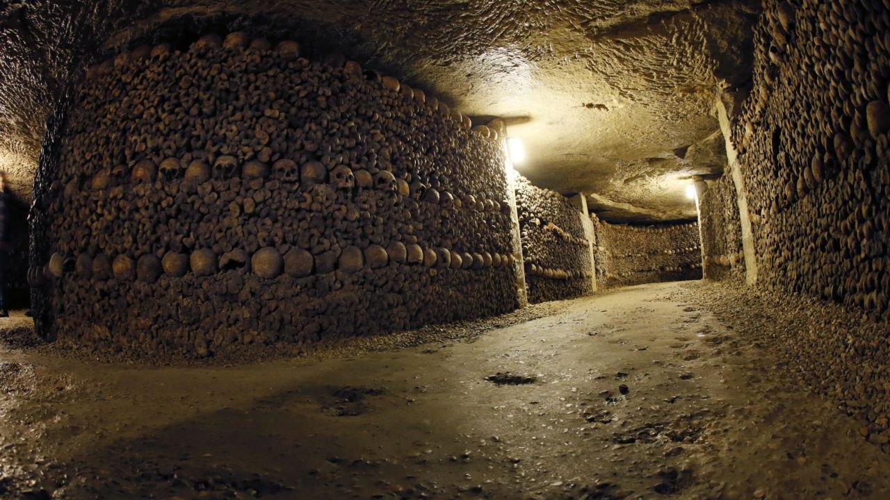 The Catacombs of Paris, underground quarries used to store the remains of generations of Parisians.