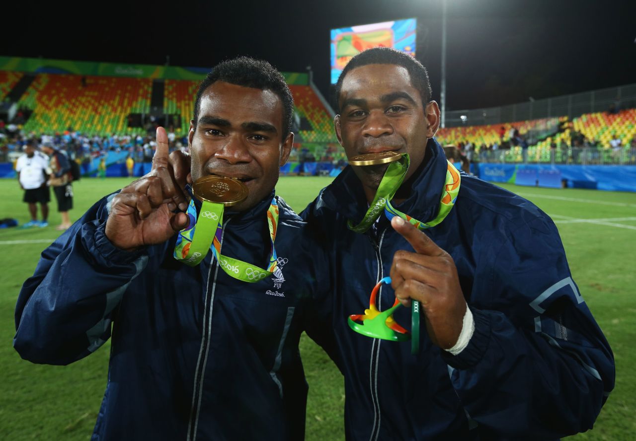 He celebrates winning Olympic gold -- Fiji's first -- in 2016 with teammate Vatemo Ravouvou. <a href="https://edition.cnn.com/2016/08/11/sport/fiji-rugby-olympics-sevens-rio-2016/index.html">Fiji defeated Great Britain 43-7</a> in Rio. 
