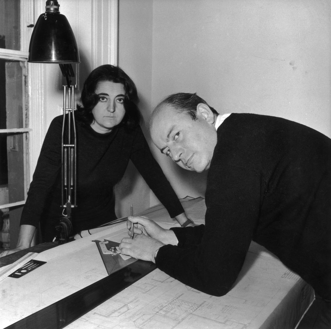 Architects Alison and Peter Smithson at work in 1961.