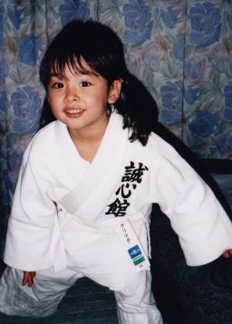 Deguchi getting ready for practise aged four.