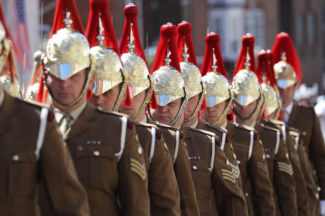 Members of the Armed Forces take part in a rehearsal ahead of the royal wedding.