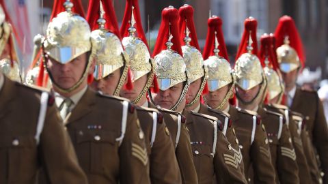Members of the Armed Forces take part in a rehearsal ahead of the royal wedding.