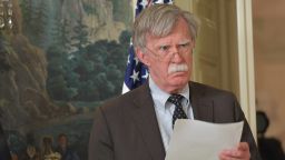 National Security Advisor John Bolton listens as US President Donald Trump addresses the nation on the situation in Syria April 13, 2018 at the White House in Washington, DC. Trump said strikes on Syria are under way.  / AFP PHOTO / Mandel NGAN        (Photo credit should read MANDEL NGAN/AFP/Getty Images)