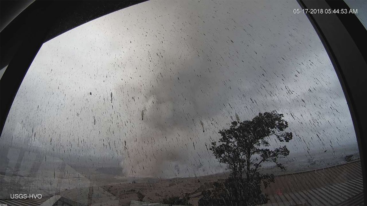 A webcam from a Hawaiian Volcano Observatory tower captures the plume rising into the sky.