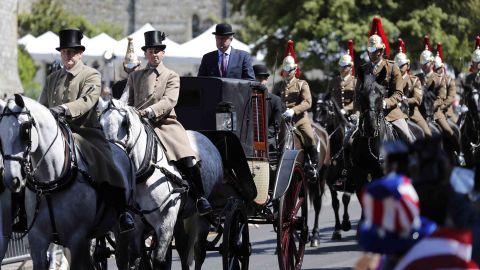 A carriage is driven through the streets of Windsor during a rehearsal for the royal wedding.