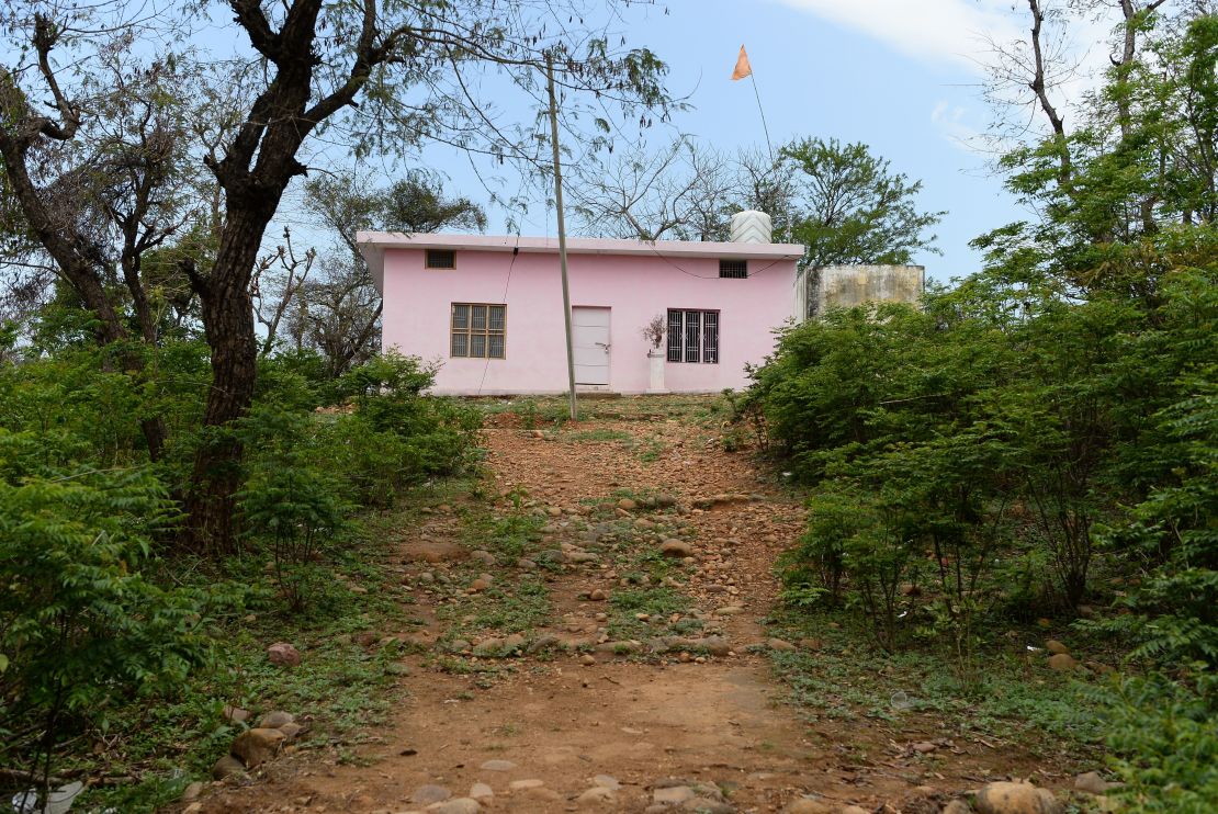 The path leading to the small nondescript Hindu temple, where it is alleged the eight-year-old girl was held captive for five days. 