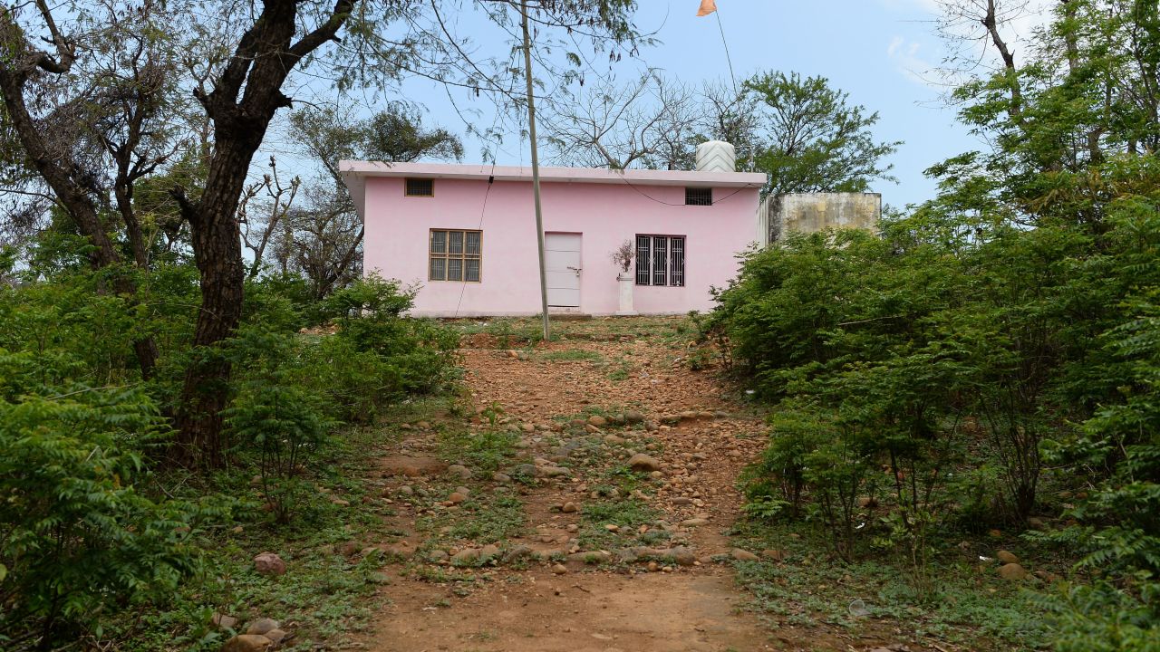 The path leading to the small nondescript Hindu temple, where it is alleged the eight-year-old girl was held captive for five days.