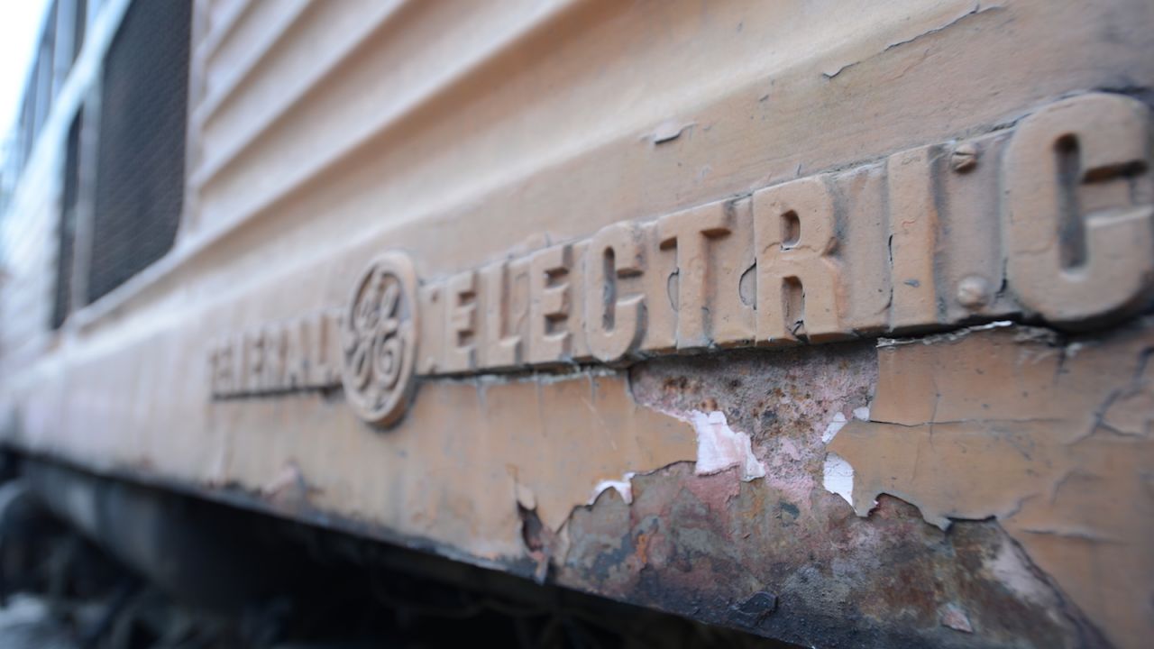 <strong>Ready for repair: </strong>A 1960s-era General Electric locomotive awaits refurbishment at the Makkasan facility. 