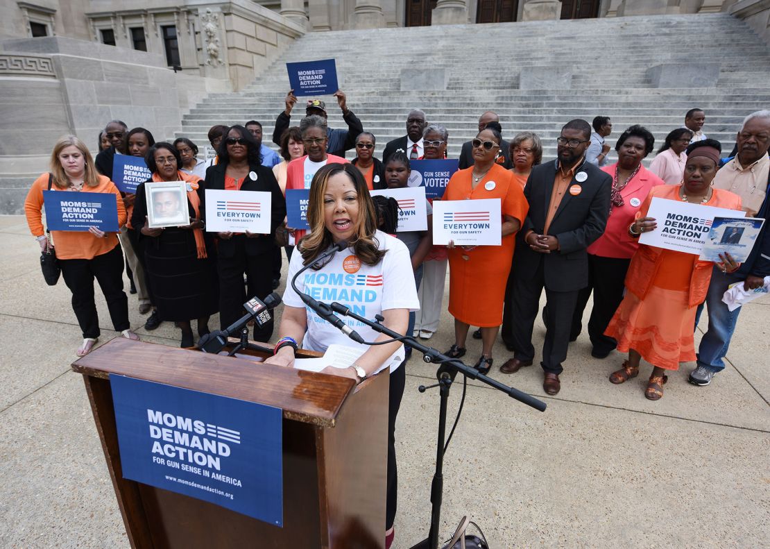 McBath rallied outside the Mississippi State Capitol in 2016 against a proposed bill allowing people to carry concealed handguns in public with no permit. 