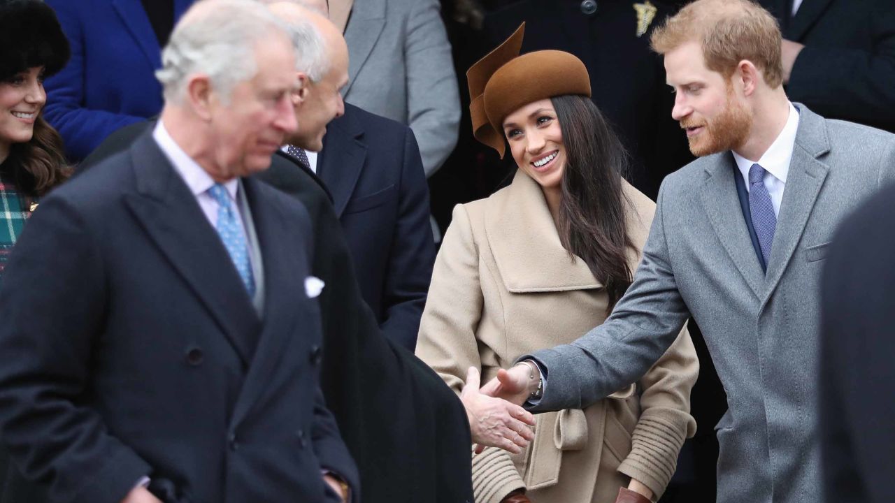 Meghan Markle attends a Christmas Day Service on December 25, 2017 with Prince Harry and members of the royal family, including Prince Charles (right).