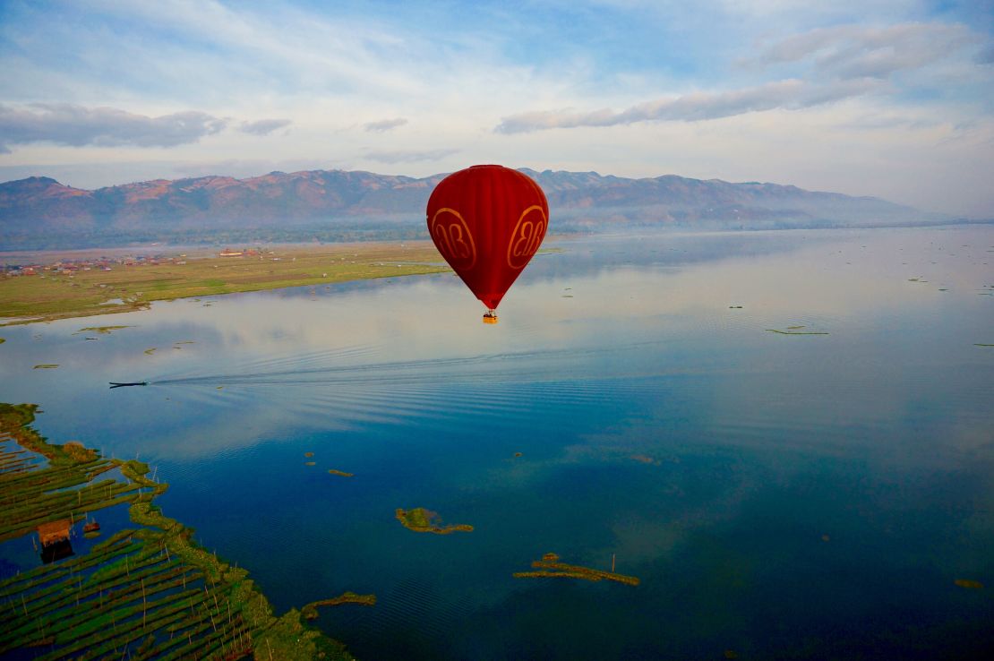 Balloons over Bagan takes off at sunrise.