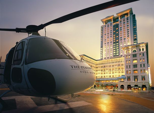 <strong>Hong Kong:</strong> The Peninsula hotel in Tsim Sha Tsui has its own chopper. Guests can book private harbor tours that lift off from the hotel's rooftop helipad.