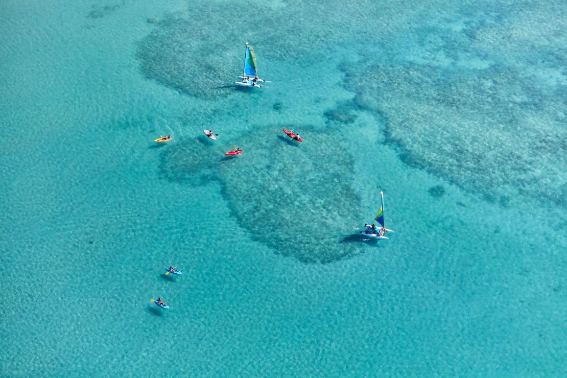 An aerial view of the Great Barrier Reef. 