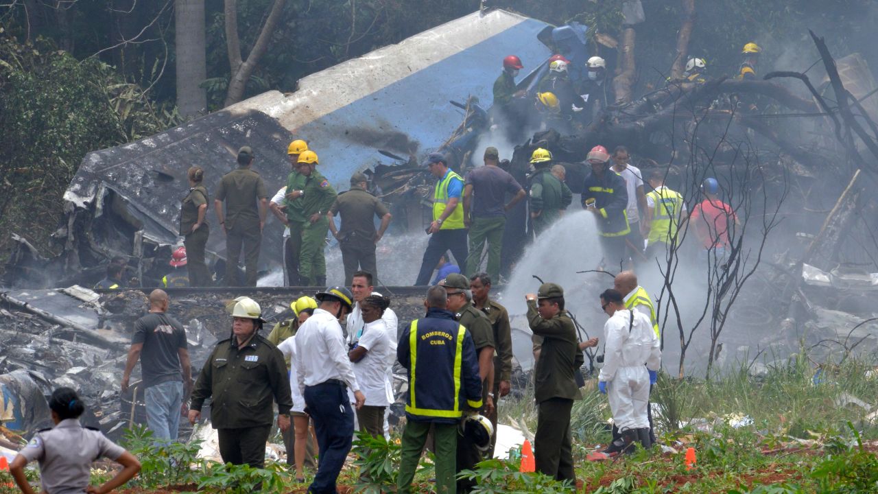 The scene at Havana's Jose Marti International Airport after a Cubana de Aviacion plane crashed Friday.