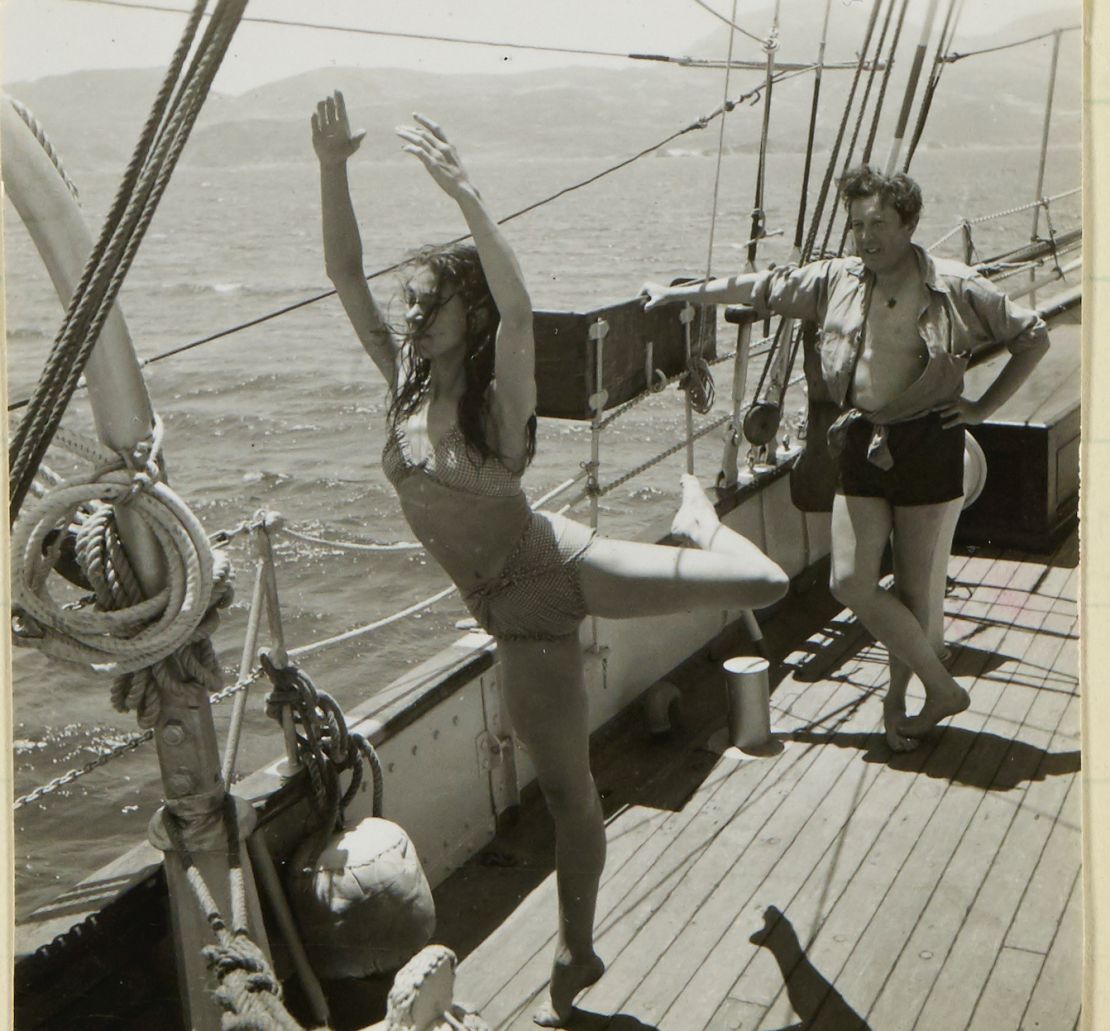 Famed ballet dancers Margot Fonteyn and Frederick Ashton show off their technique while at sea.