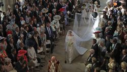 US actress Meghan Markle (C) walks down the aisle in St George's Chapel, Windsor Castle, in Windsor, on May 19, 2018 during her wedding to Britain's Prince Harry, Duke of Sussex. (Photo by Danny Lawson / POOL / AFP)        (Photo credit should read DANNY LAWSON/AFP/Getty Images)