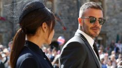 Royal wedding. David Beckham and Victoria Beckham arrive at St George's Chapel at Windsor Castle for the wedding of Meghan Markle and Prince Harry. Picture date: Saturday May 19, 2018. See PA story ROYAL Wedding. Photo credit should read: Gareth Fuller/PA Wire URN:36580728