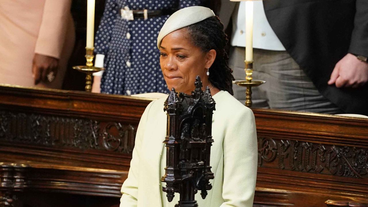 Meghan Markle's mother Doria Ragland takes her seat in St. George's Chapel for the wedding ceremony.