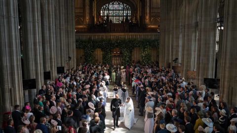 WINDSOR, UNITED KINGDOM - MAY 19: Prince Harry and Meghan Markle leave St George's Chapel at Windsor Castle after their wedding on May 19, 2018 in Windsor, England. (Photo by Dominic Lipinski/WPA Pool/Getty Images)