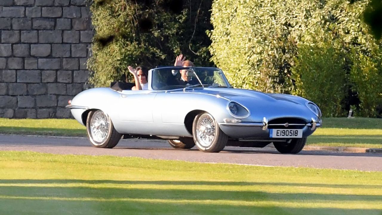 Prince Harry and Meghan Markle leave Windsor Castle for the evening reception in the Jaguar Concept Zero.