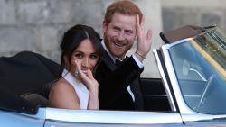 Royal wedding. The newly married Duke and Duchess of Sussex, Meghan Markle and Prince Harry, leaving Windsor Castle after their wedding to attend an evening reception at Frogmore House, hosted by the Prince of Wales. Picture date: Saturday May 19, 2018. See PA story ROYAL Wedding. Photo credit should read: Steve Parsons/PA Wire URN:36595597