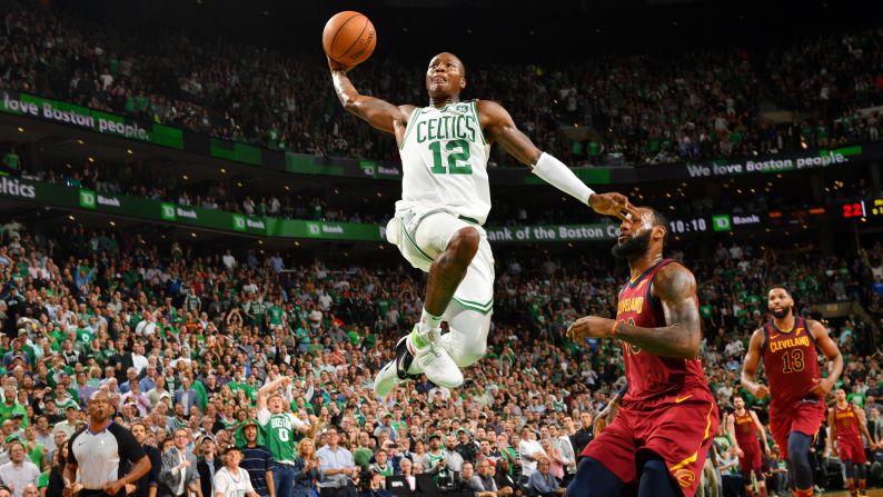 Terry Rozier of the Boston Celtics dunks against the Cleveland Cavaliers during Game Two of the Eastern Conference Finals of the 2018 NBA Playoffs on Tuesday, May 15, at the TD Garden in Boston. 