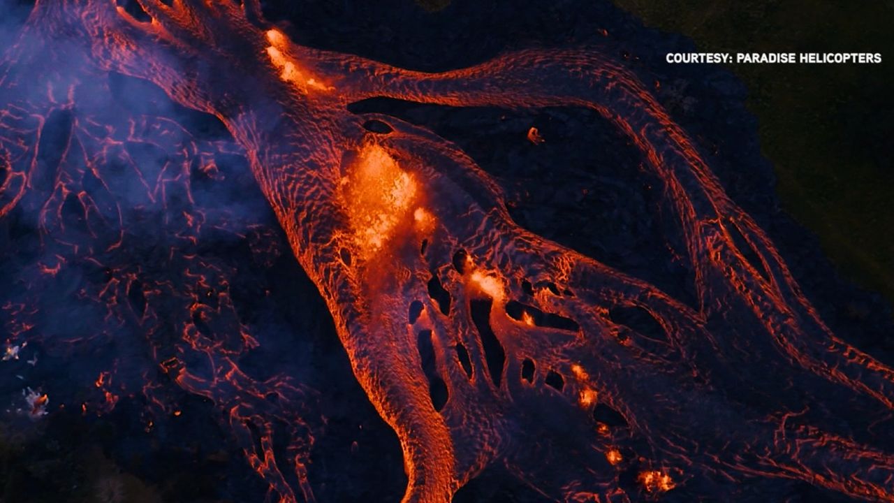 Rivers of fiery lava run across southeast Big Island.
