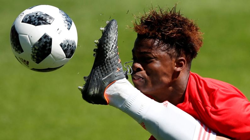Belgium's Largie Ramazani in action during the European Under-17 Championship Quarter-Final - Belgium vs Spain in Walsall, England, on Monday, May 14. 