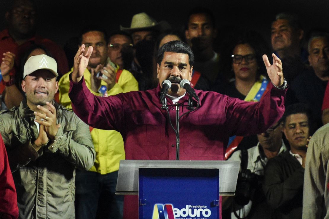 Venezuelan President Nicolas Maduro addresses supporters after election results on May 20, 2018 in Caracas.