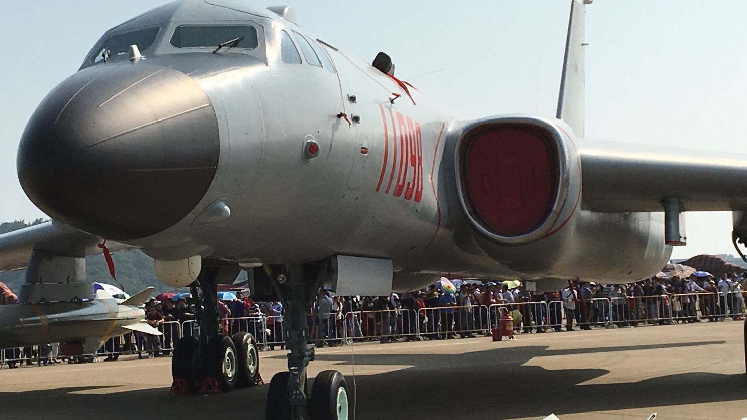 A People's Liberation Army Air Force H-6K bomber on display at Airshow China in 2016.