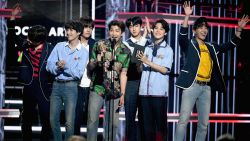 LAS VEGAS, NV - MAY 20:  Musical group BTS accepts an award onstage during the 2018 Billboard Music Awards at MGM Grand Garden Arena on May 20, 2018 in Las Vegas, Nevada.  (Photo by Ethan Miller/Getty Images)