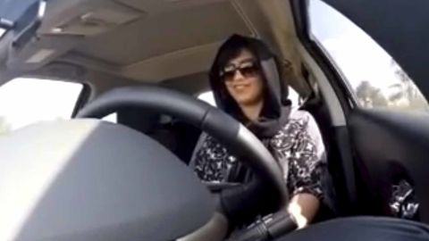  This Nov. 30, 2014 image made from video released by Loujain al-Hathloul, shows her driving towards the United Arab Emirates - Saudi Arabia border before her arrest on Dec. 1, 2014, in Saudi Arabia. 