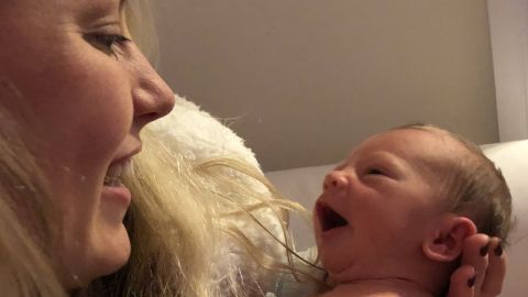 Underwood holds her newborn son Wallace