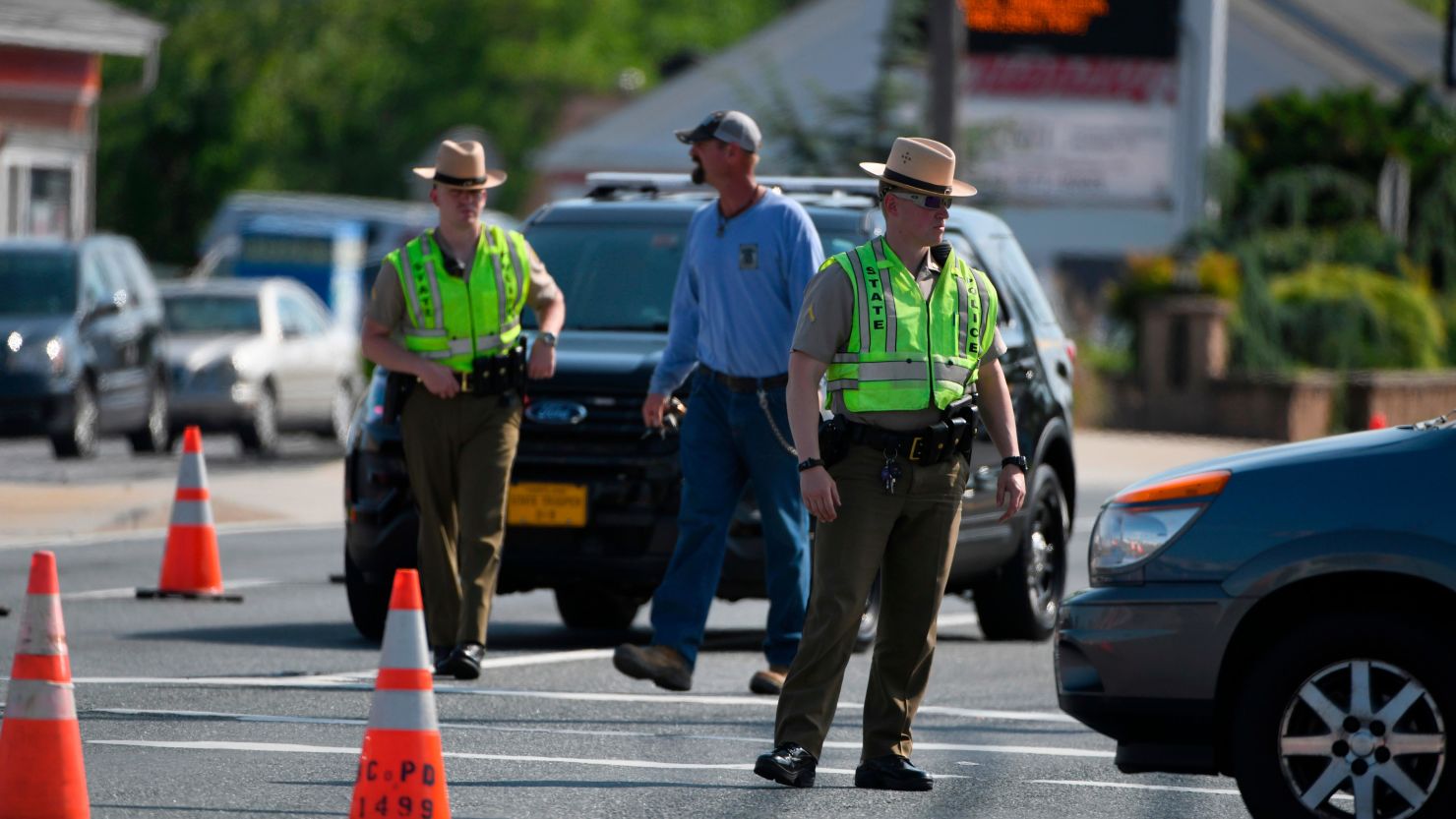Maryland State Police divert traffic in Perry Hall, just outside Baltimore.