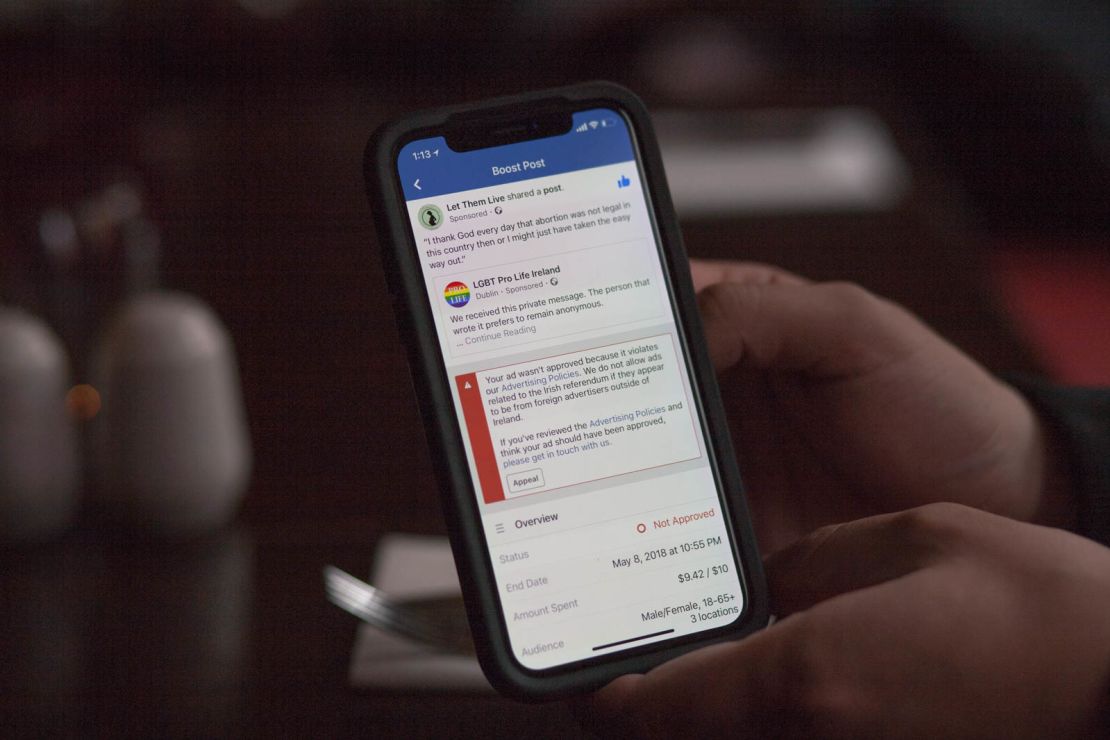 Berning views Facebook's move to ban foreign-bought ads related to the referendum as censorship.