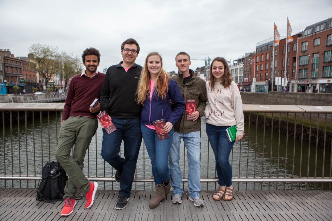 American anti-abortion campaigners (from left) Benyam Capel, Nathan Berning, Emily Faulkner, Chase Howell and Nicole Hocott in Dublin last week. 