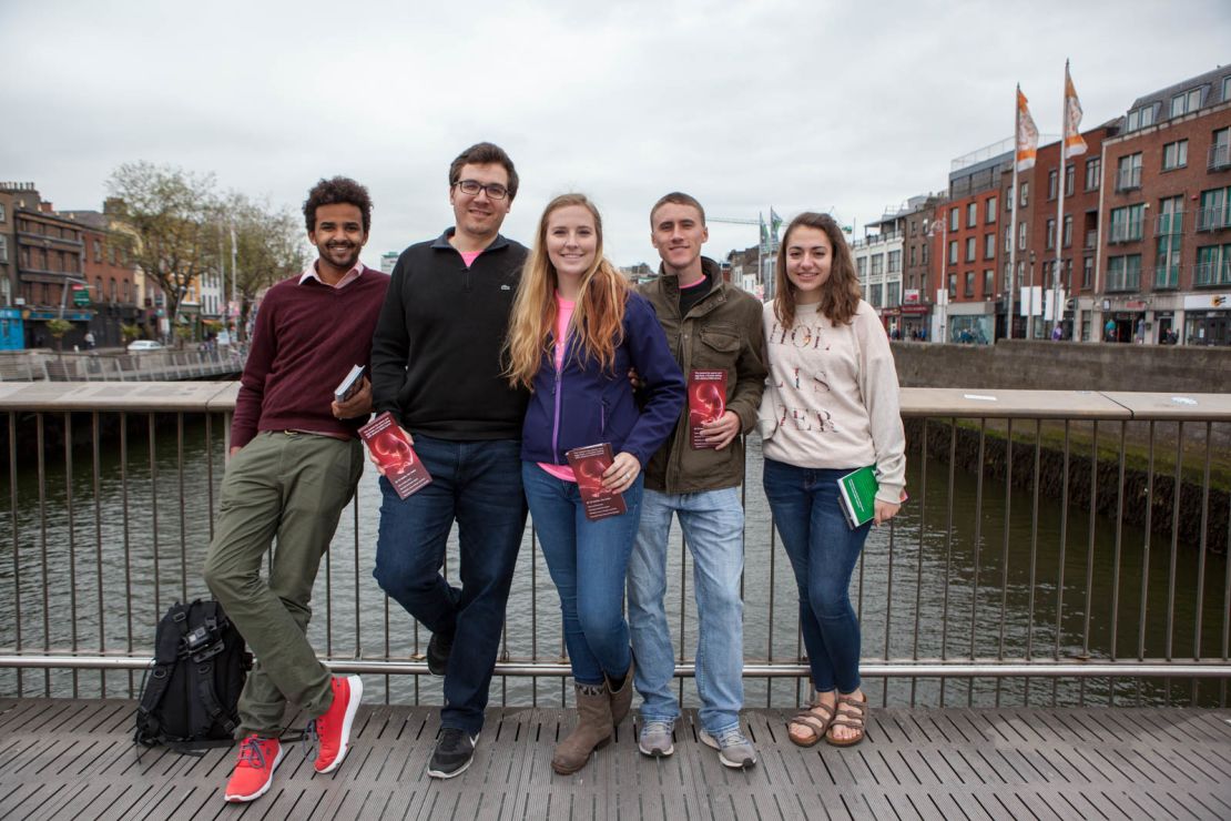 American anti-abortion campaigners (from left) Benyam Capel, Nathan Berning, Emily Faulkner, Chase Howell and Nicole Hocott in Dublin last week.