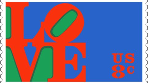 Robert Indiana's "Love" postage stamp, issued in 1973.