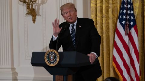 President Donald Trump addresses a meeting on prison reform at the White House in Washington, DC, on May 18, 2018. 
